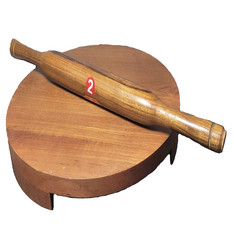 DBY Wooden Chakla Belan Set for Kitchen â€“ Natural Wood Rolling Board and Pin for Chapati, Roti, Puri, Dough Rolling Board, Non-Slip Base, Handmade Smooth Finish, Indian Traditional Cookware - Image 1
